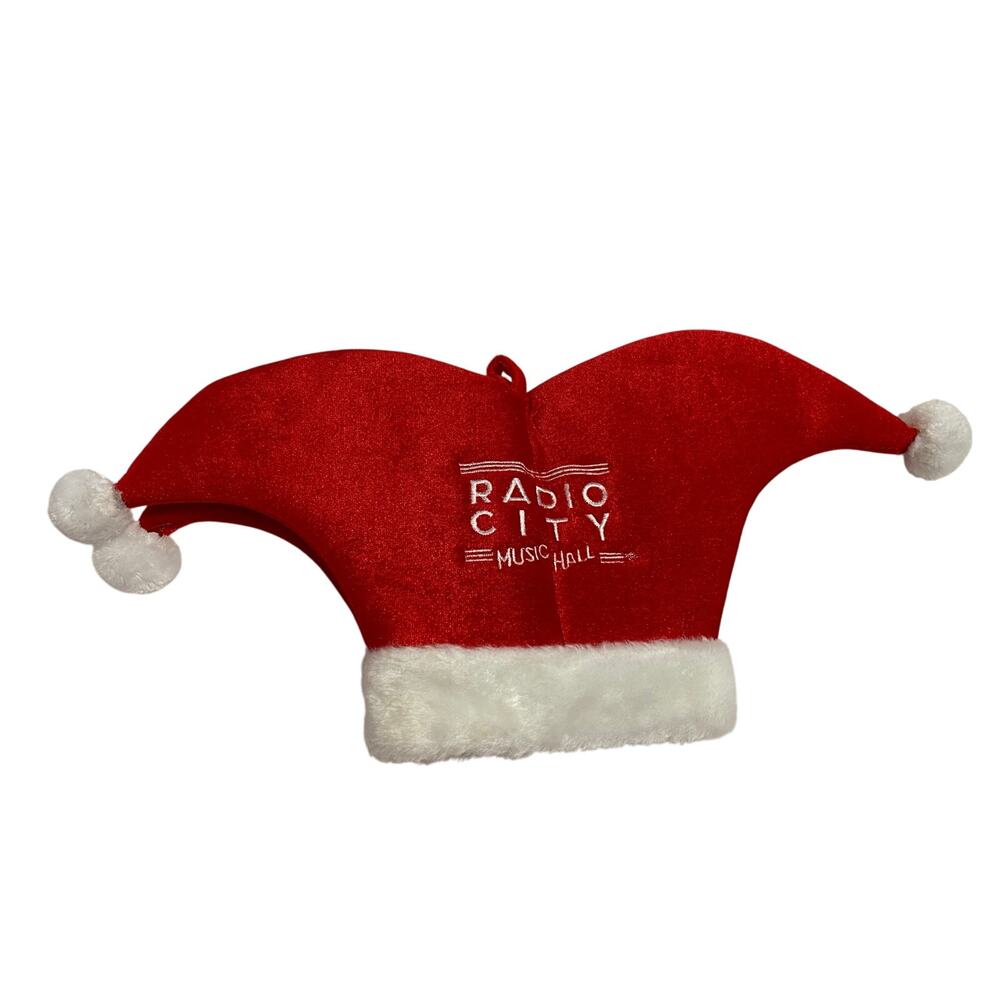 Radio City Music Hall Holiday Hat – Red & White – Jester Style with Pom-Poms